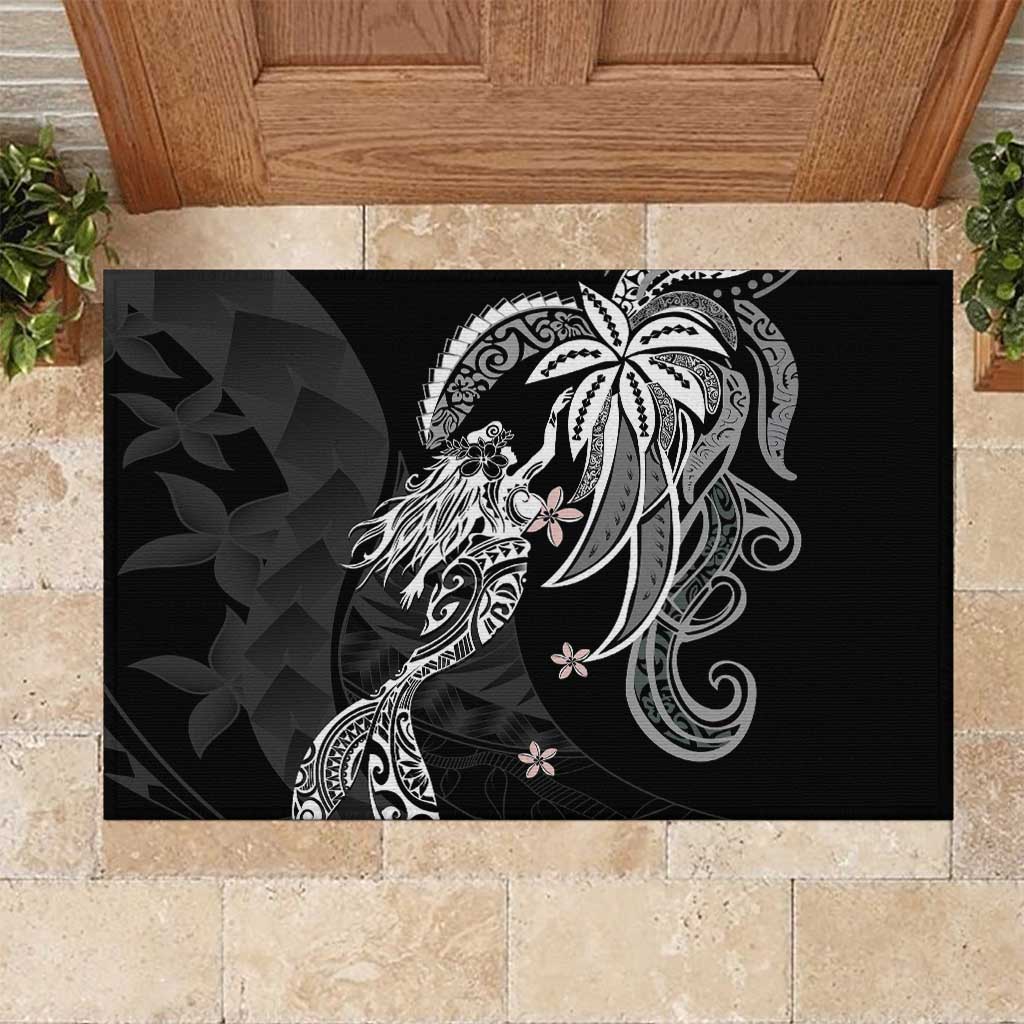 Polynesian Mermaid Plumeria Tribal Tattoo Rubber Doormat