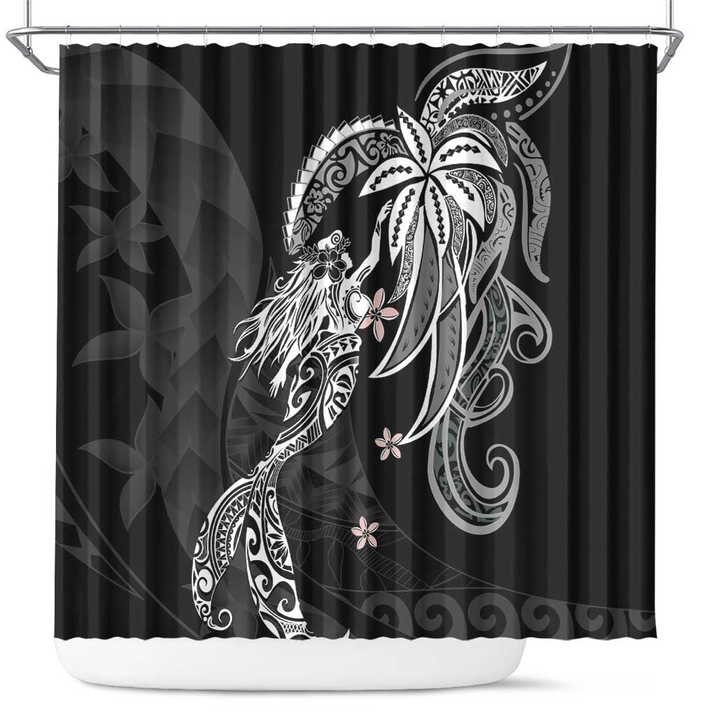 Polynesian Mermaid Plumeria Tribal Tattoo Shower Curtain LT01 Black - Polynesian Pride