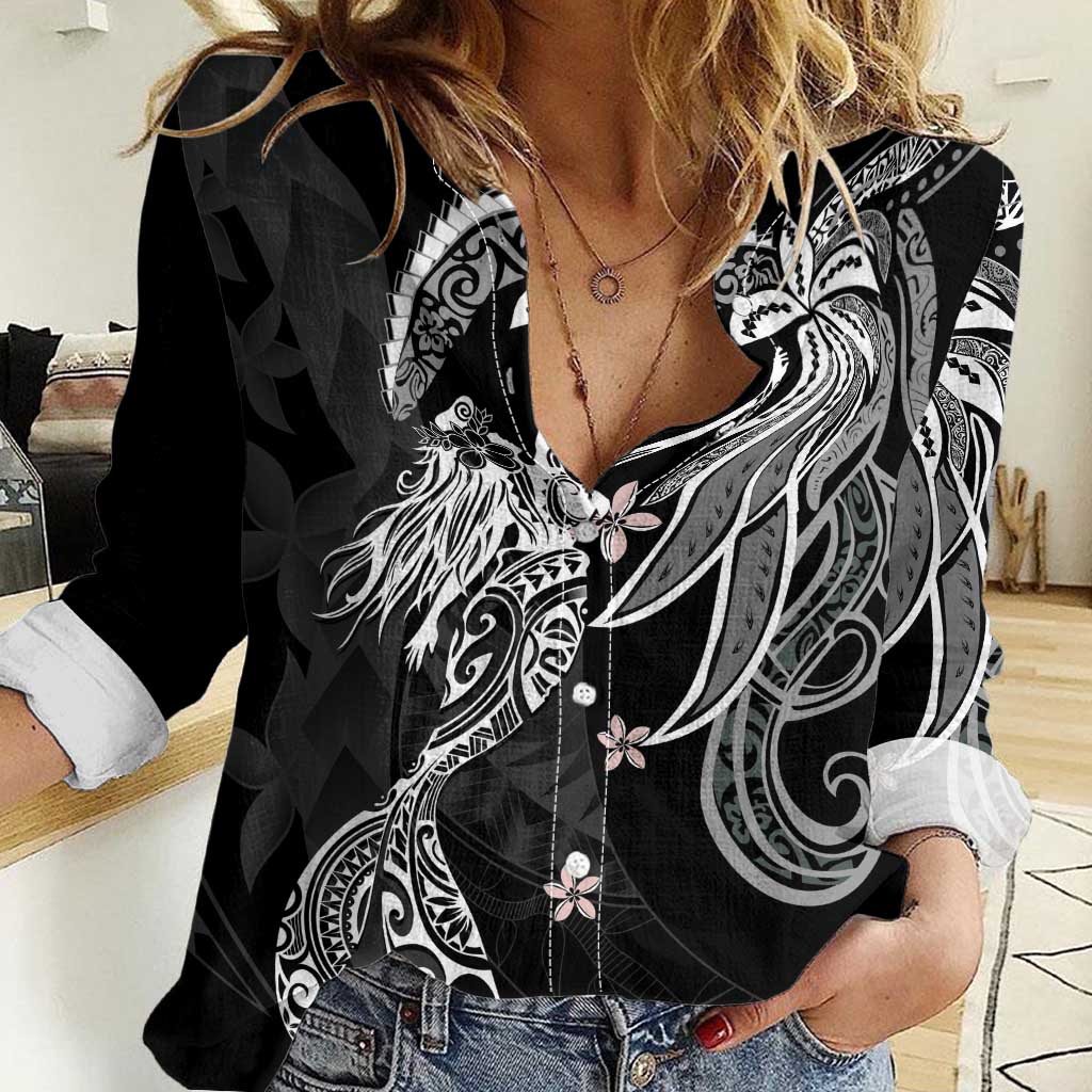 Polynesian Mermaid Plumeria Tribal Tattoo Women Casual Shirt LT01 Female Black - Polynesian Pride