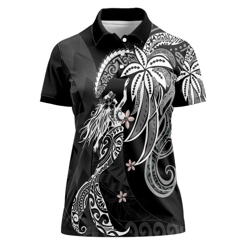 Polynesian Mermaid Plumeria Tribal Tattoo Women Polo Shirt LT01 Female Black - Polynesian Pride