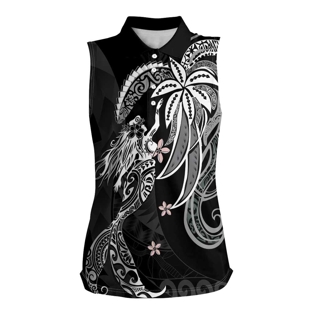 Polynesian Mermaid Plumeria Tribal Tattoo Women Sleeveless Polo Shirt LT01 Female Black - Polynesian Pride