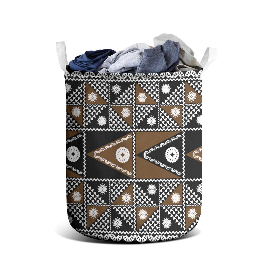 Fiji Brown Masi Pattern Laundry Basket Fijian Tapa