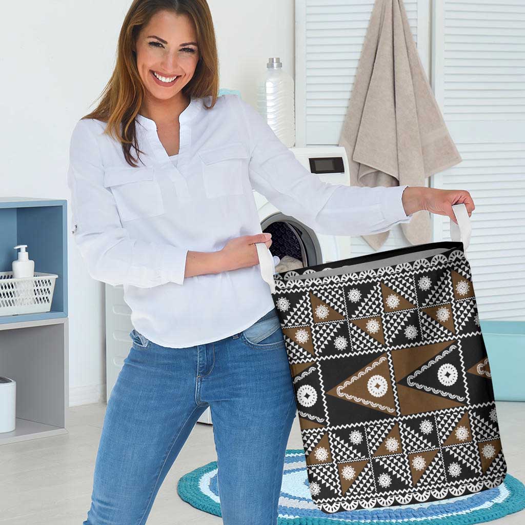 Fiji Brown Masi Pattern Laundry Basket Fijian Tapa