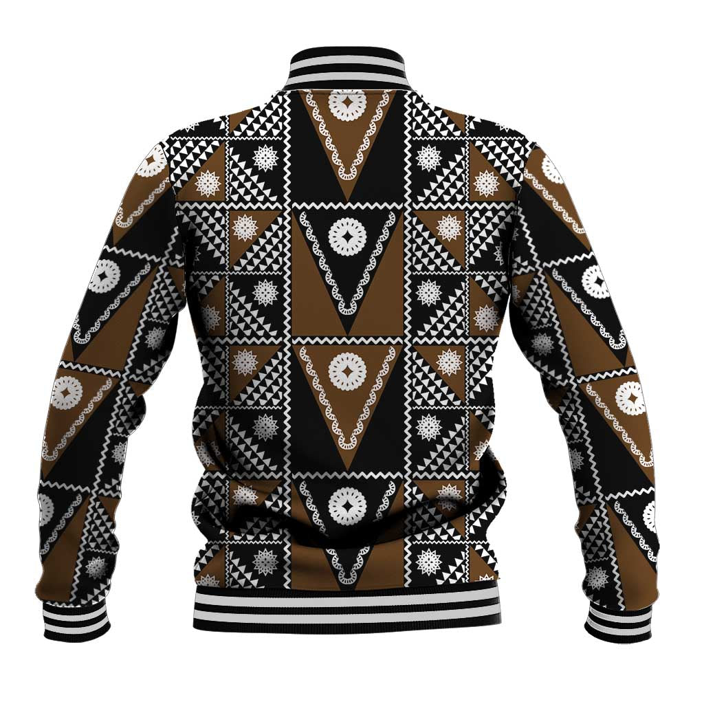 Fiji Brown Masi Pattern Baseball Jacket Fijian Tapa