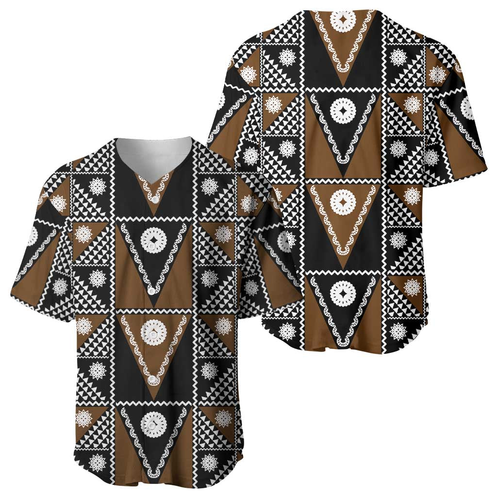 Fiji Brown Masi Pattern Baseball Jersey Fijian Tapa