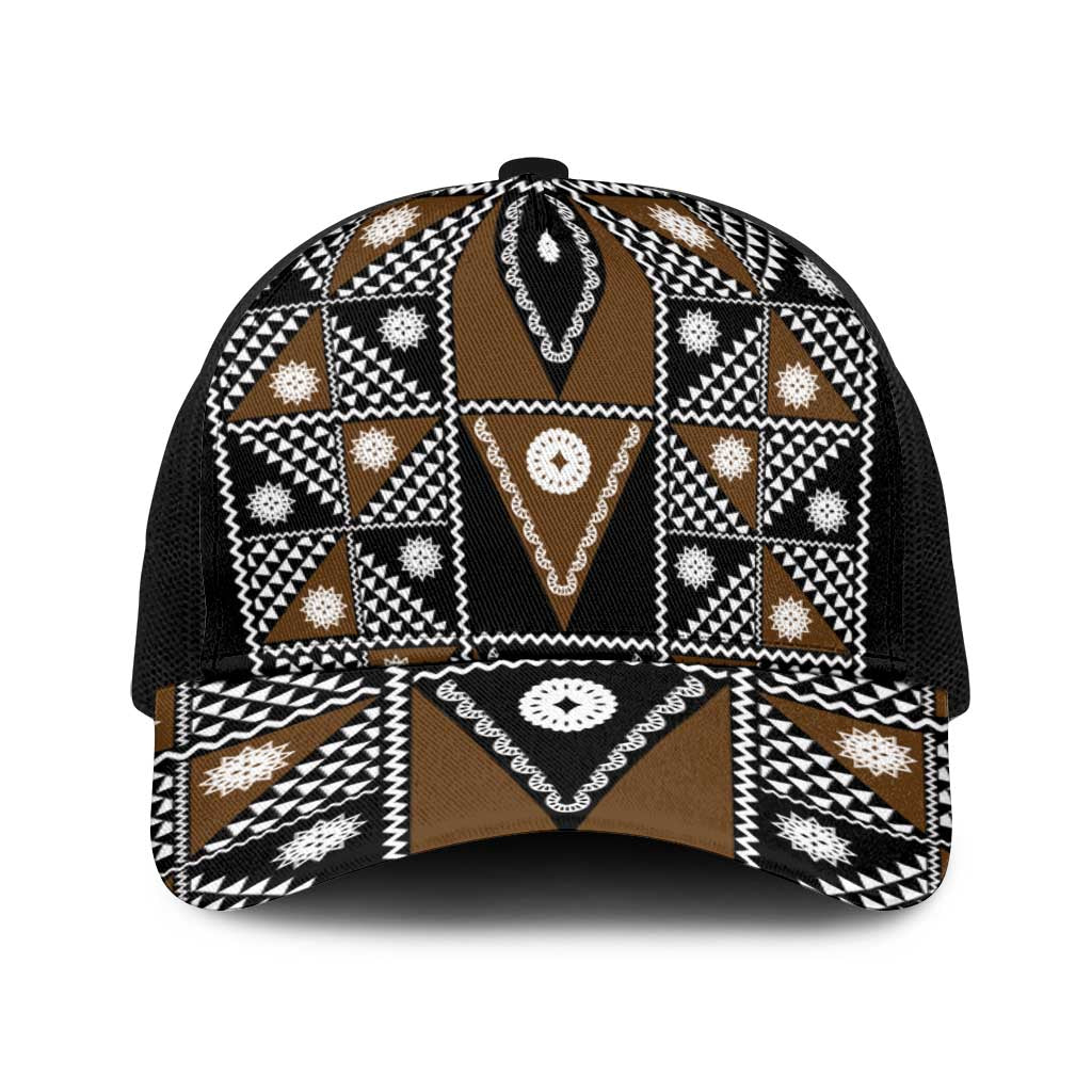 Fiji Brown Masi Pattern Baseball Net Cap Fijian Tapa
