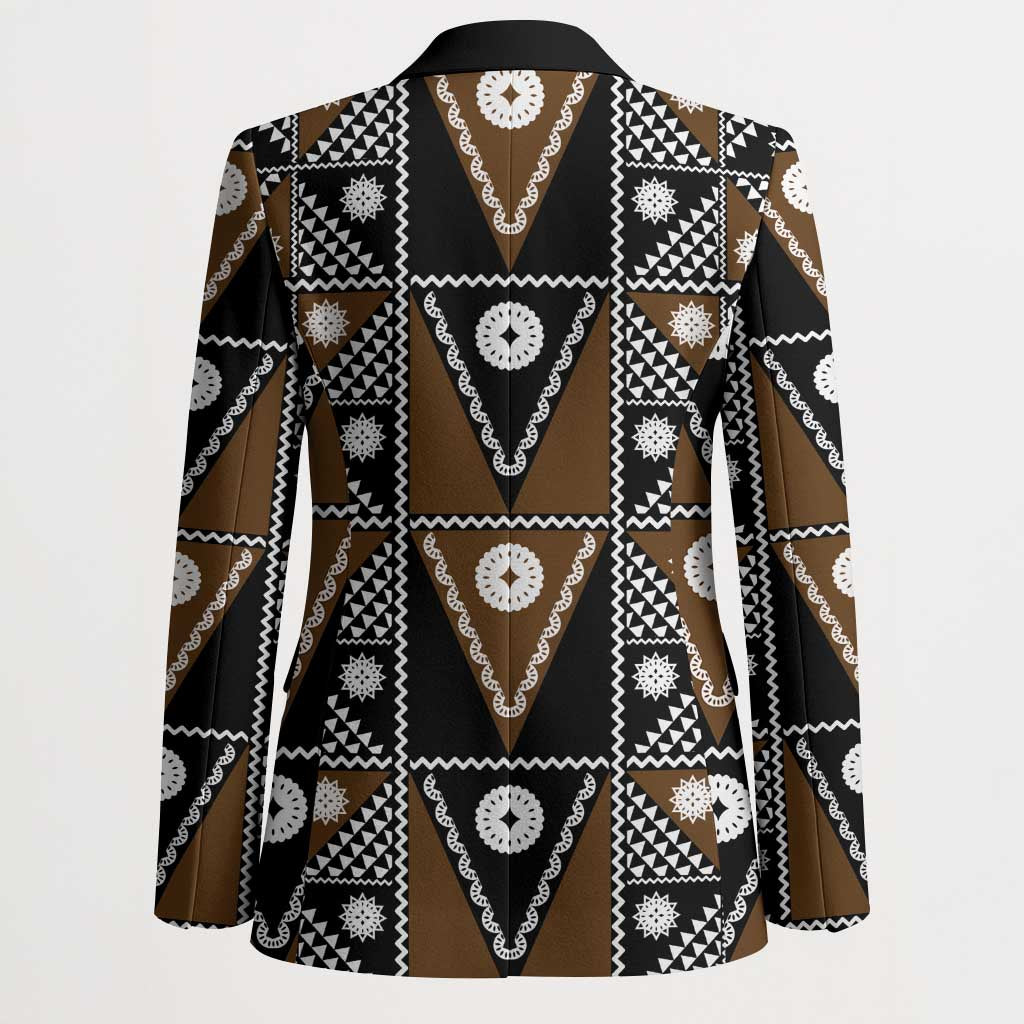 Fiji Brown Masi Pattern Blazer Fijian Tapa