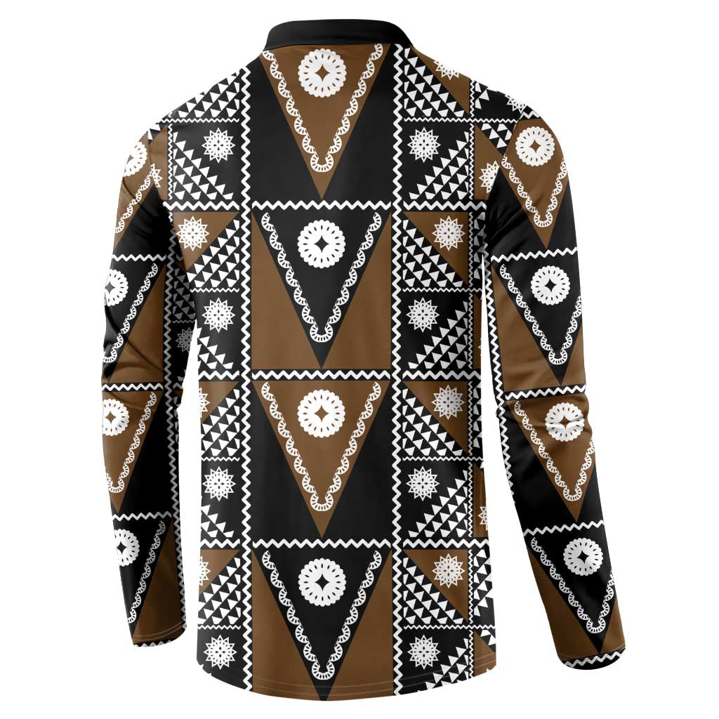 Fiji Brown Masi Pattern Button Sweatshirt Fijian Tapa