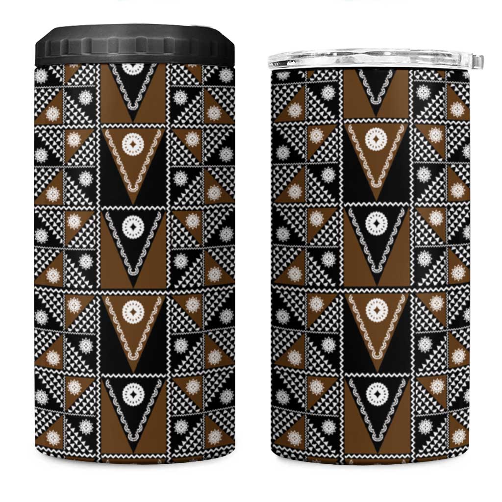 Fiji Brown Masi Pattern 4 in 1 Can Cooler Tumbler Fijian Tapa