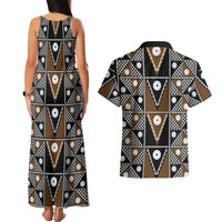 Fiji Brown Masi Pattern Couples Matching Tank Maxi Dress and Hawaiian Shirt Fijian Tapa LT01 - Polynesian Pride