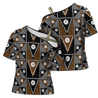 Fiji Brown Masi Pattern Cross Shoulder Shirt Fijian Tapa LT01 - Polynesian Pride