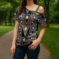 Fiji Brown Masi Pattern Cross Shoulder Shirt Fijian Tapa LT01 - Polynesian Pride