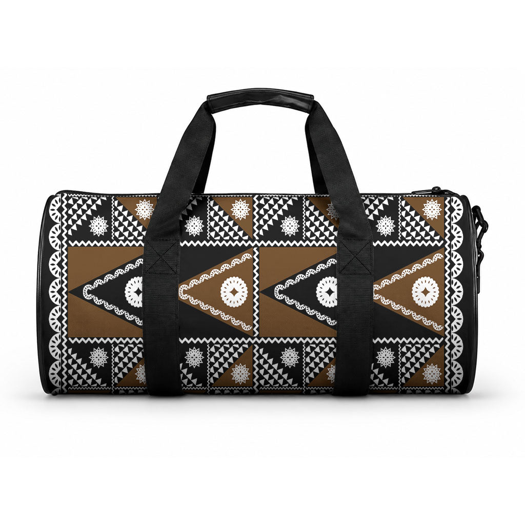 Fiji Brown Masi Pattern Duffle Bag Fijian Tapa
