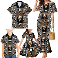 Fiji Brown Masi Pattern Family Matching Mermaid Dress and Hawaiian Shirt Fijian Tapa LT01 - Polynesian Pride