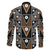 Fiji Brown Masi Pattern Family Matching Off The Shoulder Long Sleeve Dress and Hawaiian Shirt Fijian Tapa LT01 - Polynesian Pride