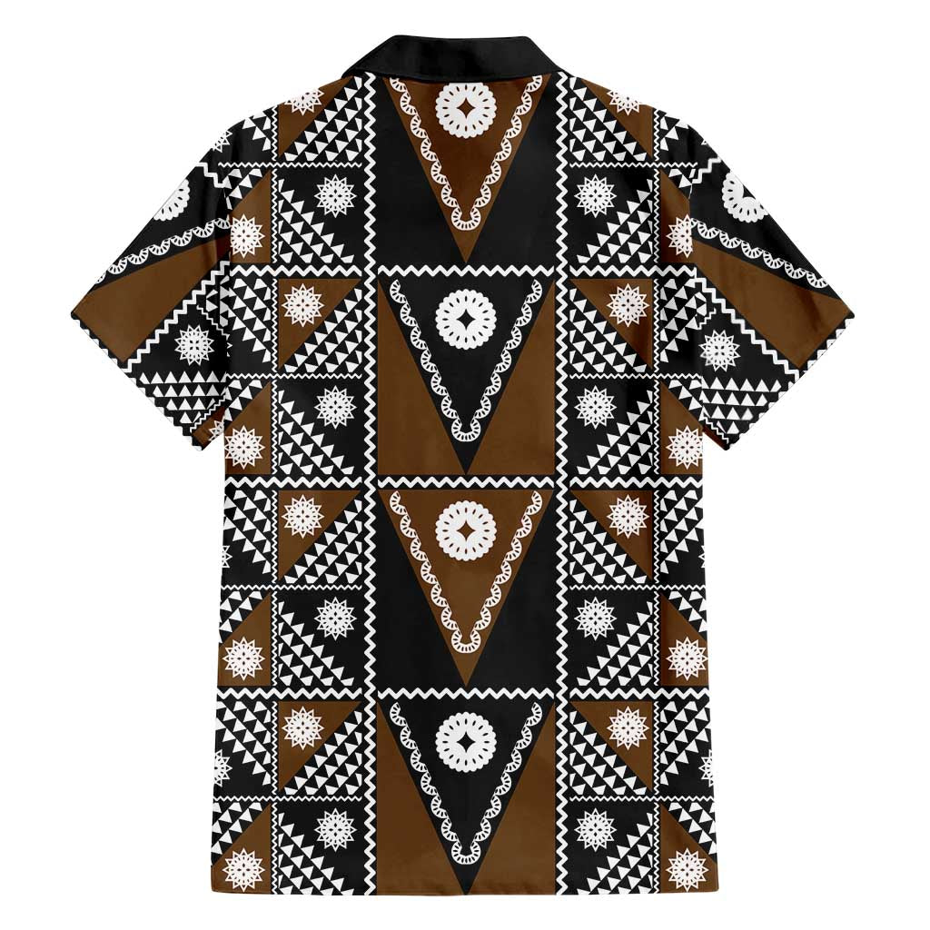 Fiji Brown Masi Pattern Family Matching Off Shoulder Maxi Dress and Hawaiian Shirt Fijian Tapa LT01 - Polynesian Pride