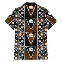 Fiji Brown Masi Pattern Family Matching Off Shoulder Maxi Dress and Hawaiian Shirt Fijian Tapa LT01 - Polynesian Pride