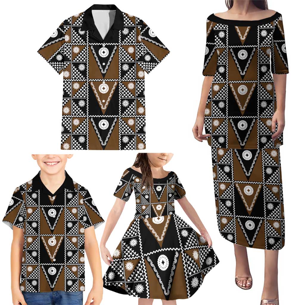 Fiji Brown Masi Pattern Family Matching Puletasi and Hawaiian Shirt Fijian Tapa LT01 - Polynesian Pride