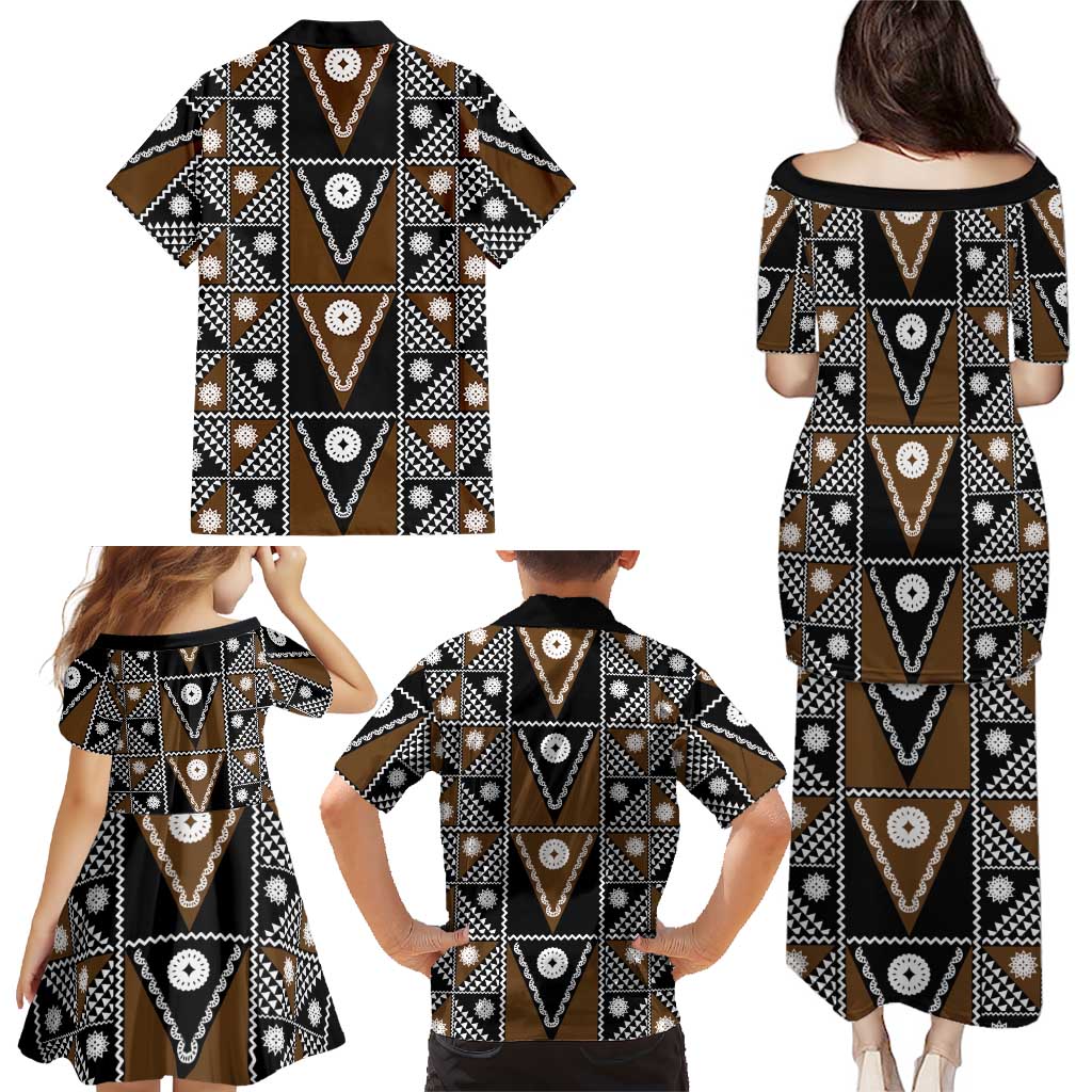 Fiji Brown Masi Pattern Family Matching Puletasi and Hawaiian Shirt Fijian Tapa LT01 - Polynesian Pride
