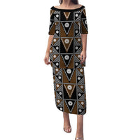 Fiji Brown Masi Pattern Family Matching Puletasi and Hawaiian Shirt Fijian Tapa LT01 Mom's Dress Brown - Polynesian Pride