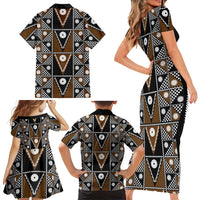 Fiji Brown Masi Pattern Family Matching Short Sleeve Bodycon Dress and Hawaiian Shirt Fijian Tapa LT01 - Polynesian Pride
