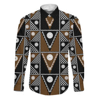 Fiji Brown Masi Pattern Family Matching Short Sleeve Bodycon Dress and Hawaiian Shirt Fijian Tapa LT01 Dad's Shirt - Long Sleeve Brown - Polynesian Pride