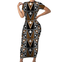 Fiji Brown Masi Pattern Family Matching Short Sleeve Bodycon Dress and Hawaiian Shirt Fijian Tapa LT01 Mom's Dress Brown - Polynesian Pride