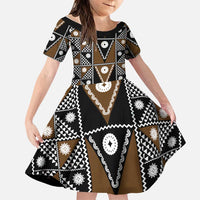 Fiji Brown Masi Pattern Family Matching Summer Maxi Dress and Hawaiian Shirt Fijian Tapa LT01 Daughter's Dress Brown - Polynesian Pride