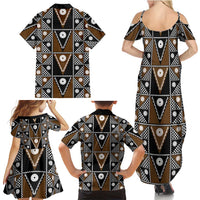 Fiji Brown Masi Pattern Family Matching Summer Maxi Dress and Hawaiian Shirt Fijian Tapa LT01 - Polynesian Pride