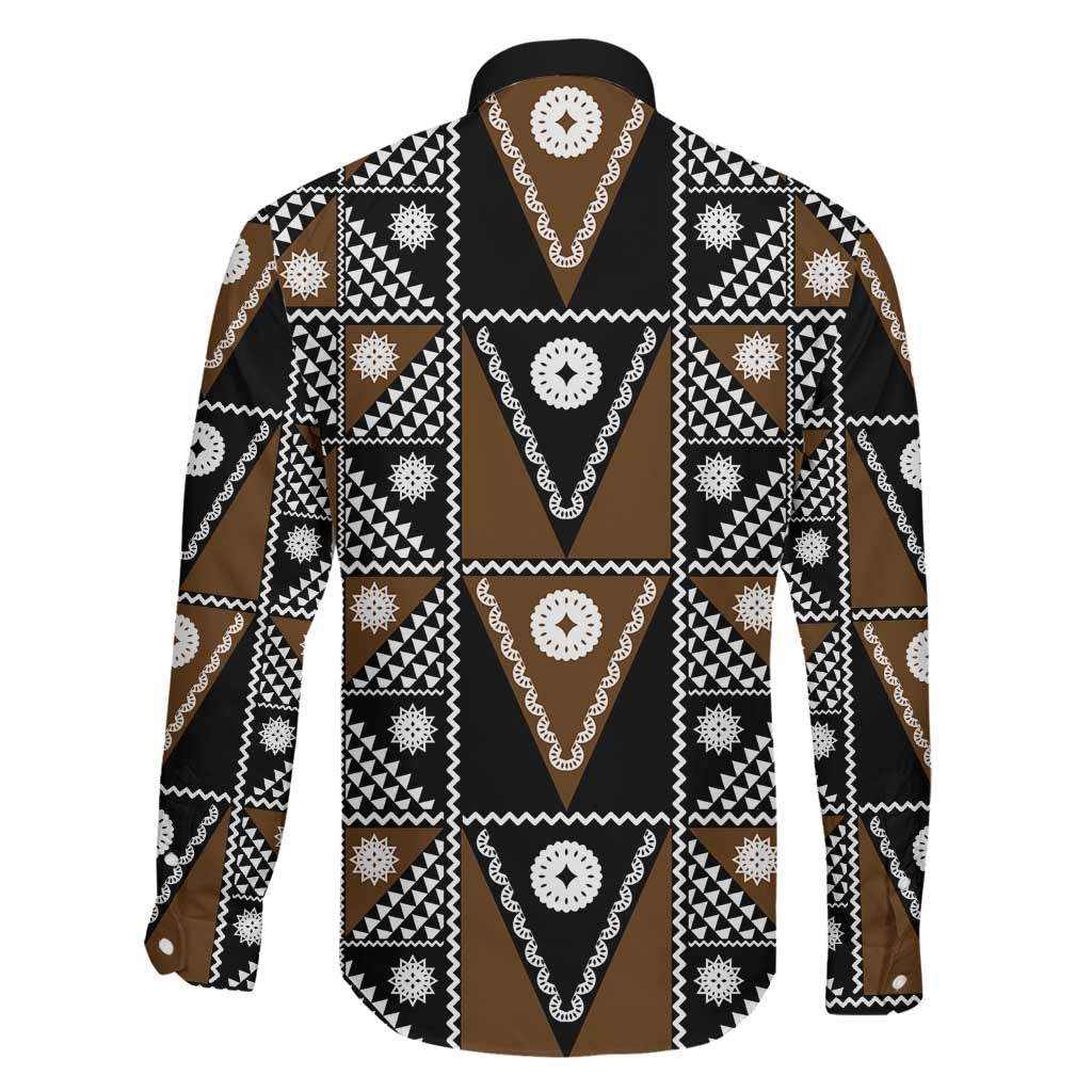 Fiji Brown Masi Pattern Family Matching Summer Maxi Dress and Hawaiian Shirt Fijian Tapa LT01 - Polynesian Pride