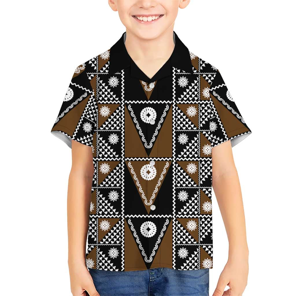Fiji Brown Masi Pattern Family Matching Summer Maxi Dress and Hawaiian Shirt Fijian Tapa LT01 Son's Shirt Brown - Polynesian Pride