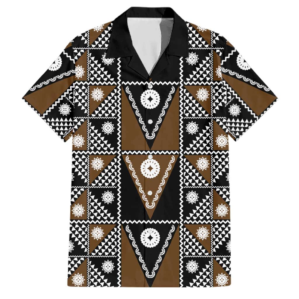 Fiji Brown Masi Pattern Family Matching Tank Maxi Dress and Hawaiian Shirt Fijian Tapa LT01 Dad's Shirt - Short Sleeve Brown - Polynesian Pride