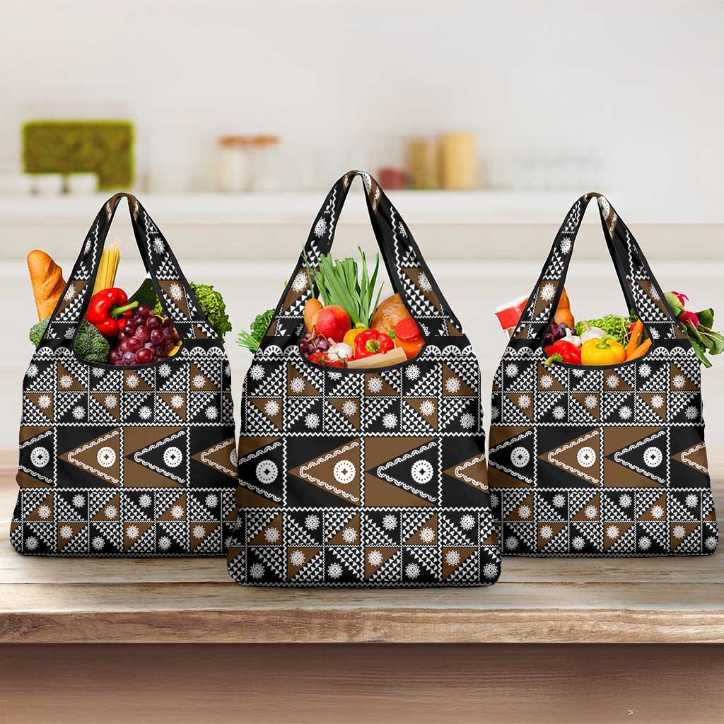 Fiji Brown Masi Pattern Grocery Bag Fijian Tapa