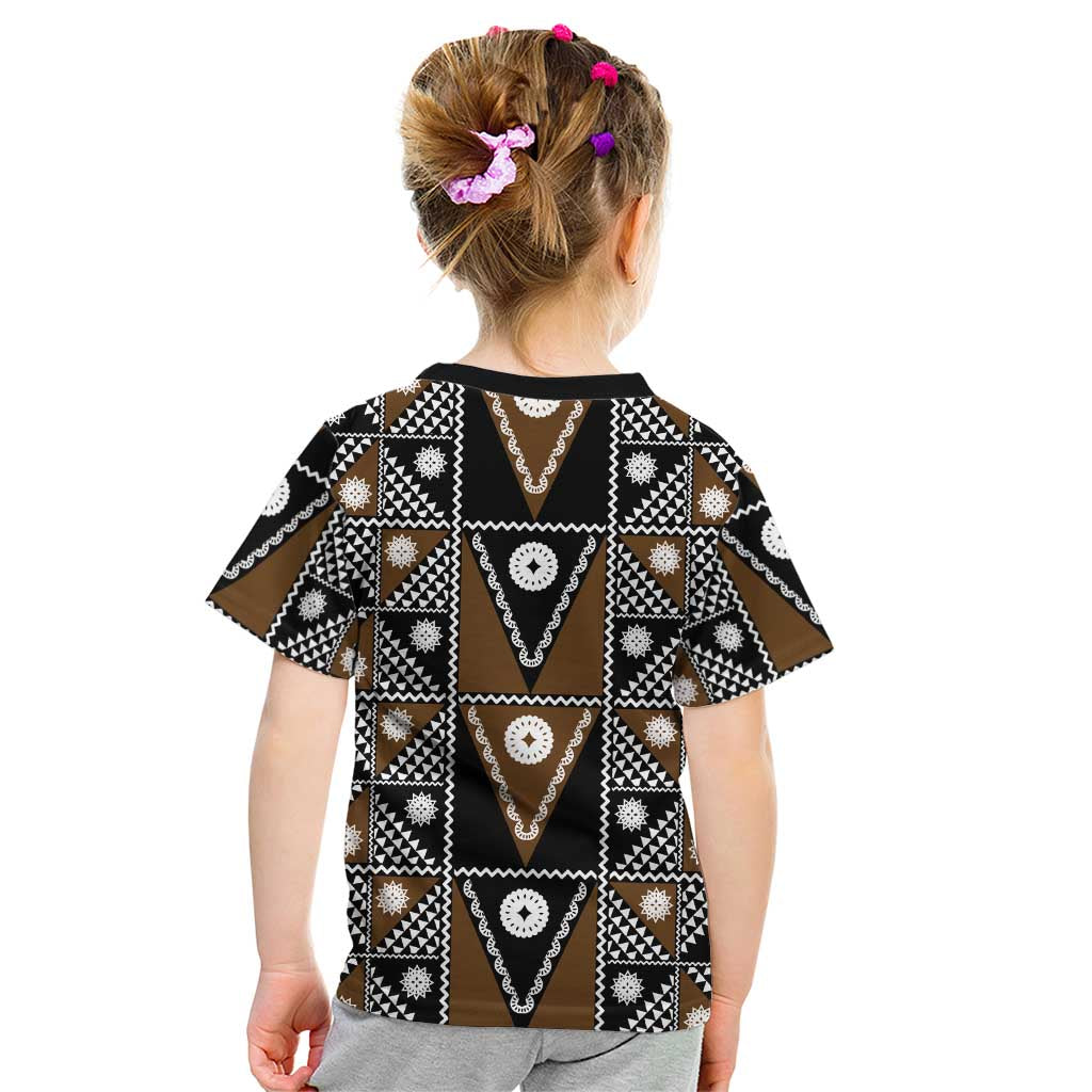Fiji Brown Masi Pattern Kid T Shirt Fijian Tapa