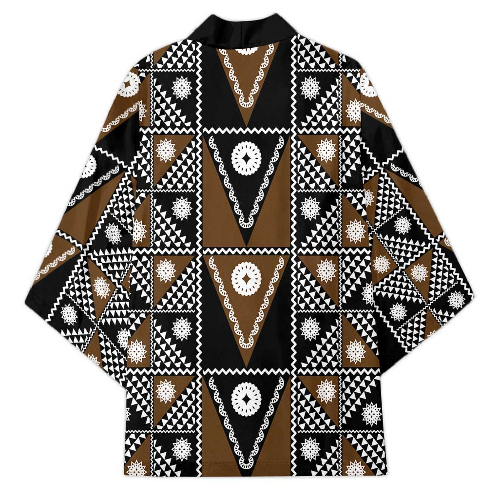 Fiji Brown Masi Pattern Kimono Fijian Tapa