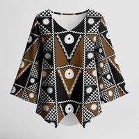 Fiji Brown Masi Pattern Kimono Sleeve Blouse Fijian Tapa LT01 Female Brown - Polynesian Pride