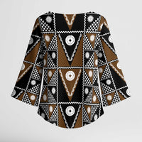 Fiji Brown Masi Pattern Kimono Sleeve Blouse Fijian Tapa LT01 - Polynesian Pride