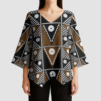 Fiji Brown Masi Pattern Kimono Sleeve Blouse Fijian Tapa LT01 - Polynesian Pride