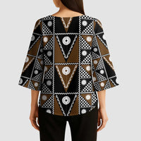 Fiji Brown Masi Pattern Kimono Sleeve Blouse Fijian Tapa LT01 - Polynesian Pride