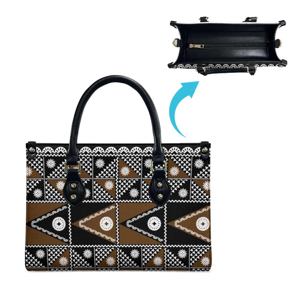 Fiji Brown Masi Pattern Leather Bag Fijian Tapa