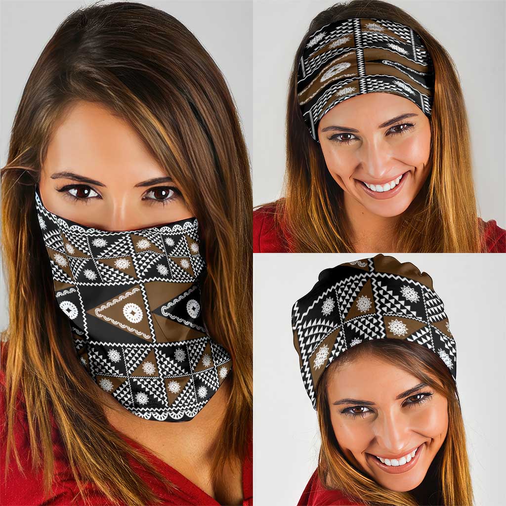 Fiji Brown Masi Pattern Neck Gaiter Fijian Tapa