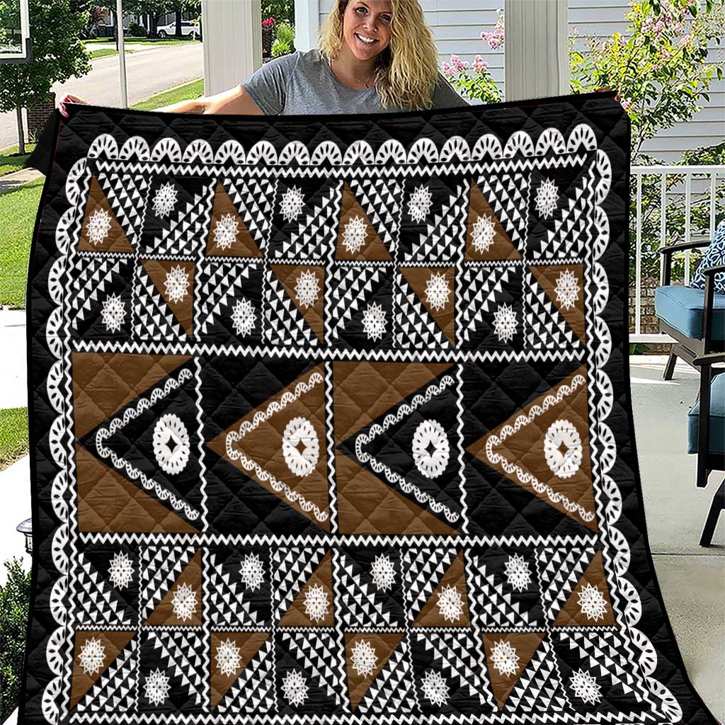 Fiji Brown Masi Pattern Quilt Fijian Tapa