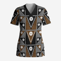 Fiji Brown Masi Pattern Scrub Top Fijian Tapa