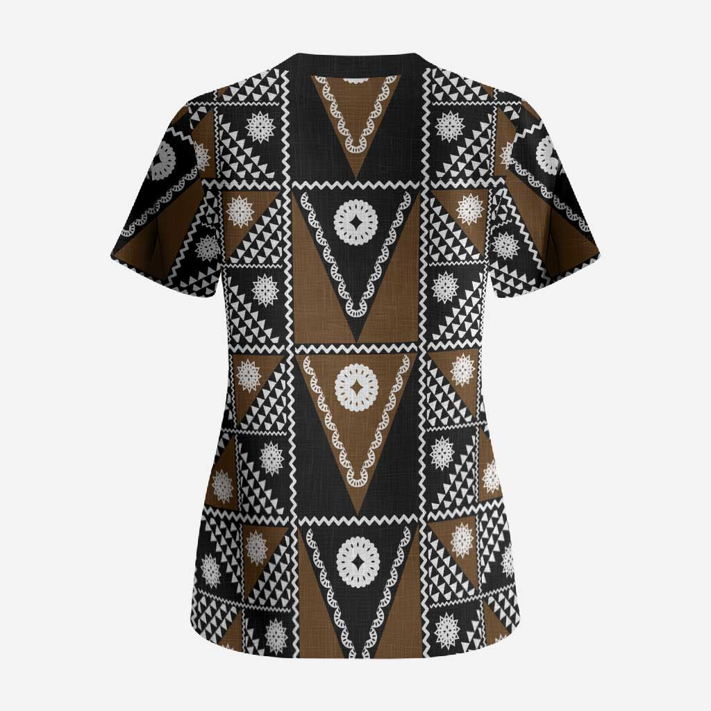 Fiji Brown Masi Pattern Scrub Top Fijian Tapa