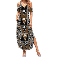 Fiji Brown Masi Pattern Summer Maxi Dress Fijian Tapa LT01 Women Brown - Polynesian Pride