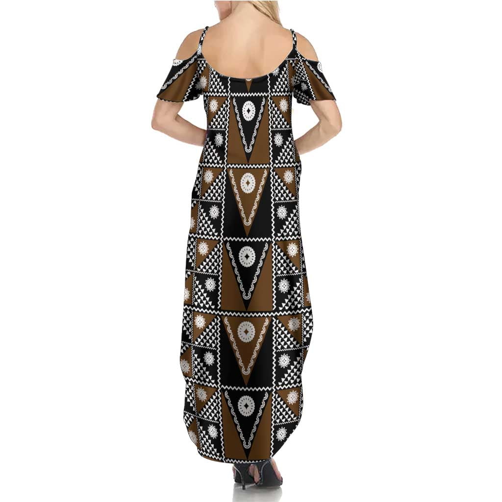 Fiji Brown Masi Pattern Summer Maxi Dress Fijian Tapa LT01 - Polynesian Pride