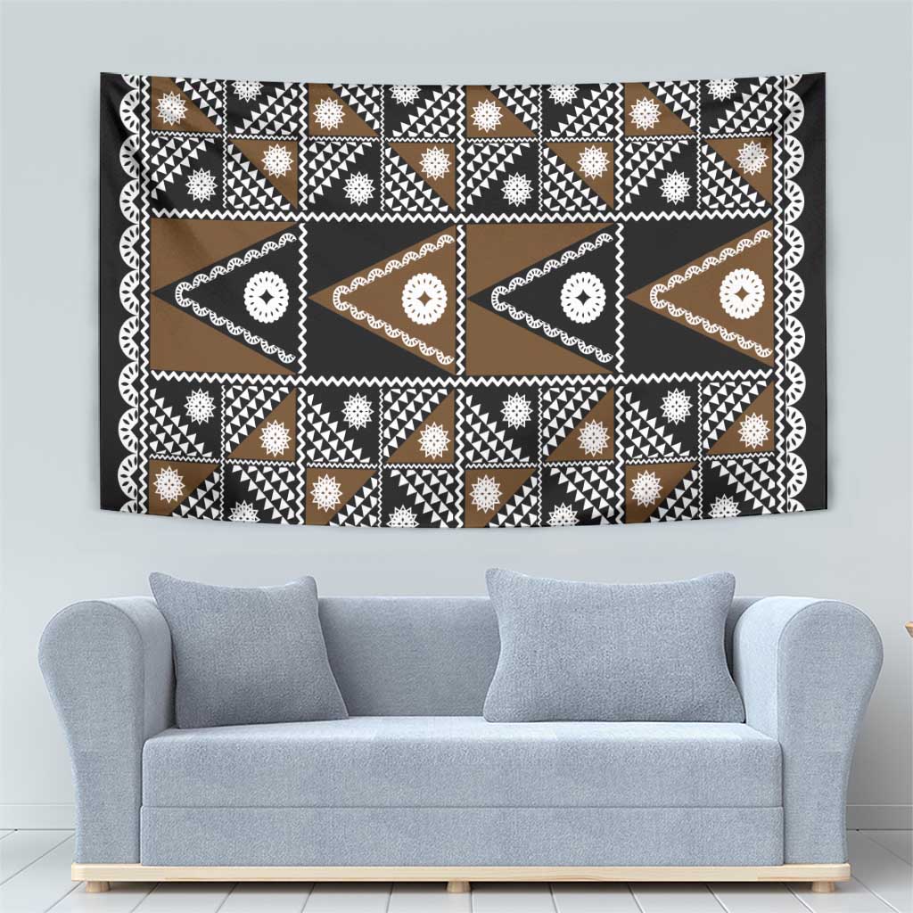 Fiji Brown Masi Pattern Tapestry Fijian Tapa