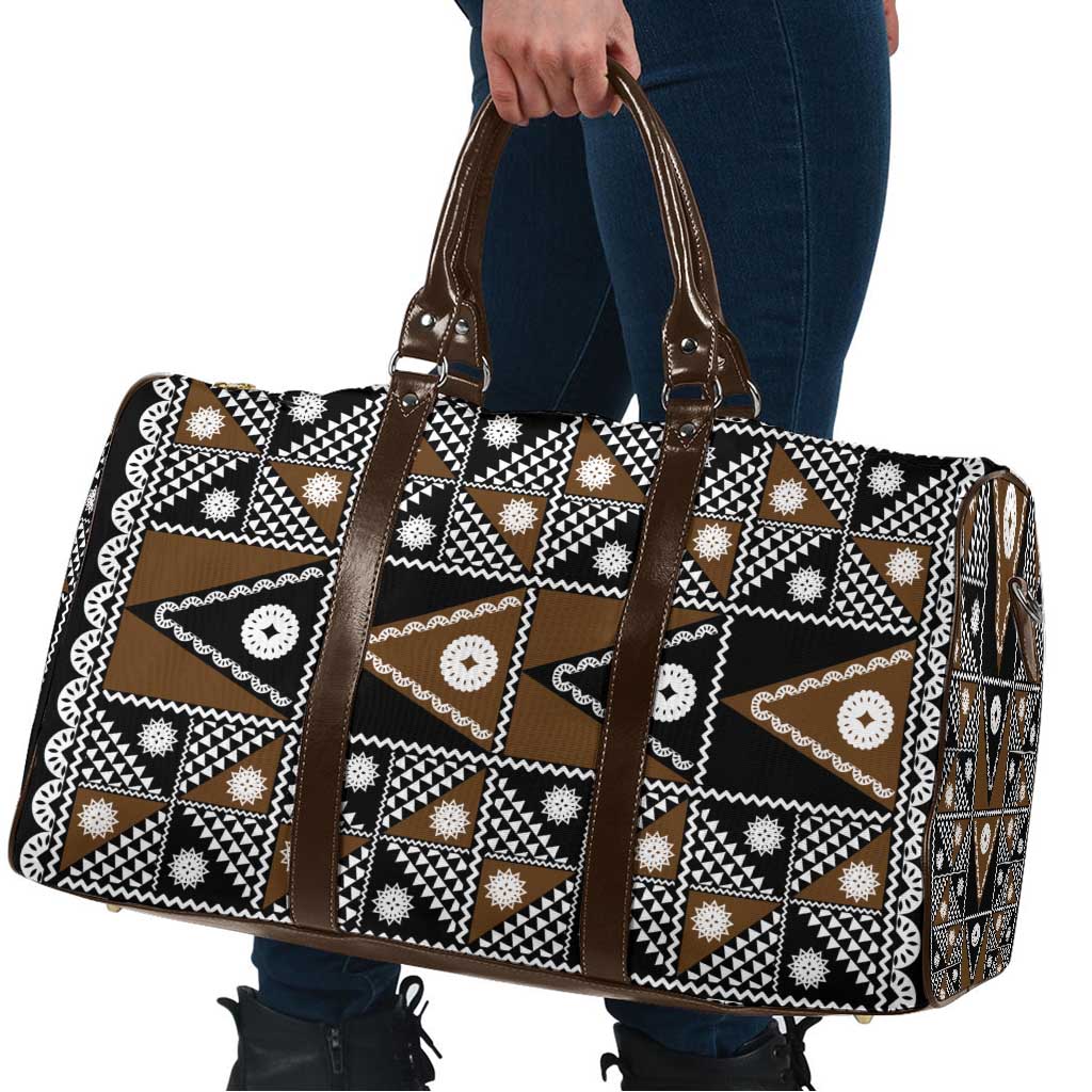 Fiji Brown Masi Pattern Travel Bag Fijian Tapa