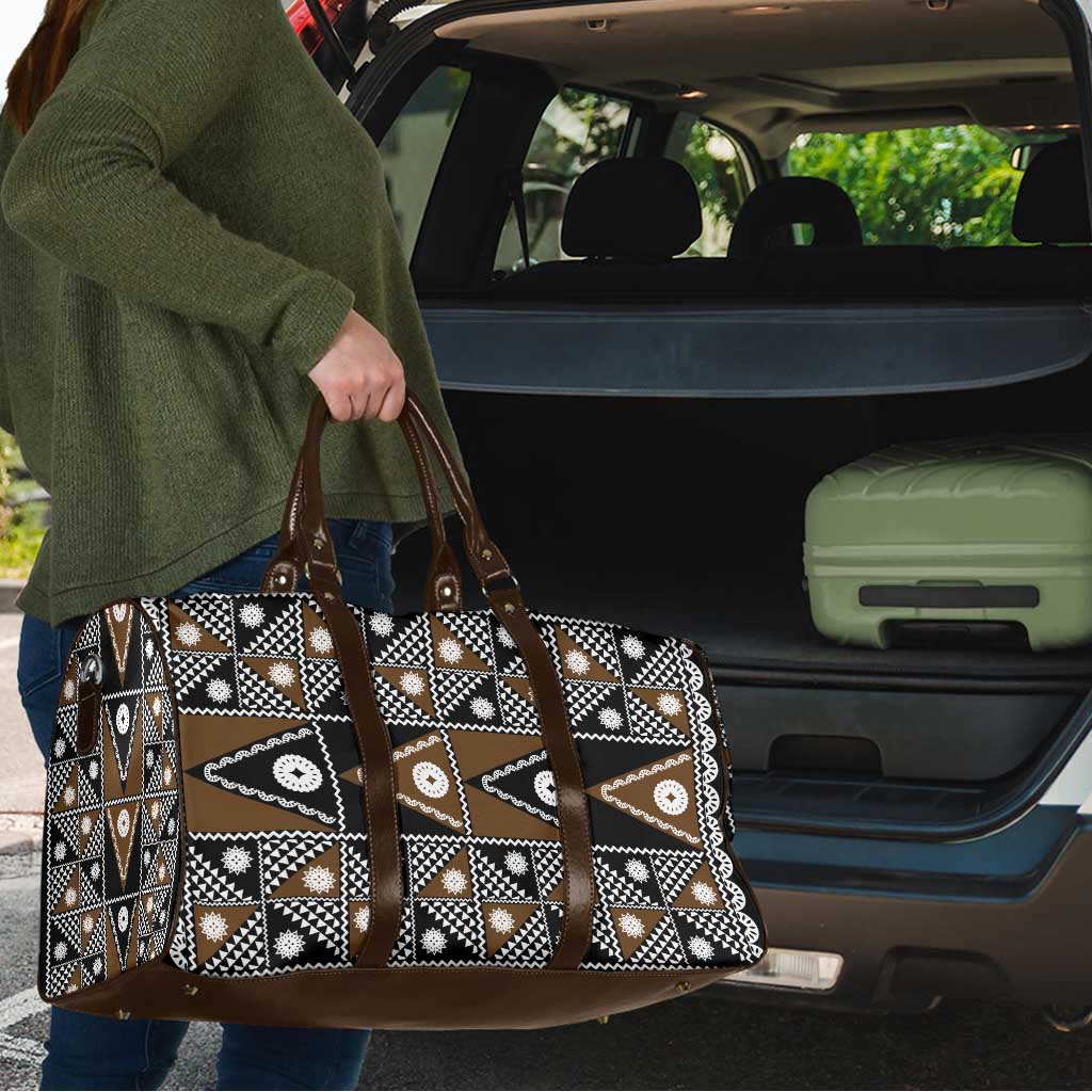 Fiji Brown Masi Pattern Travel Bag Fijian Tapa