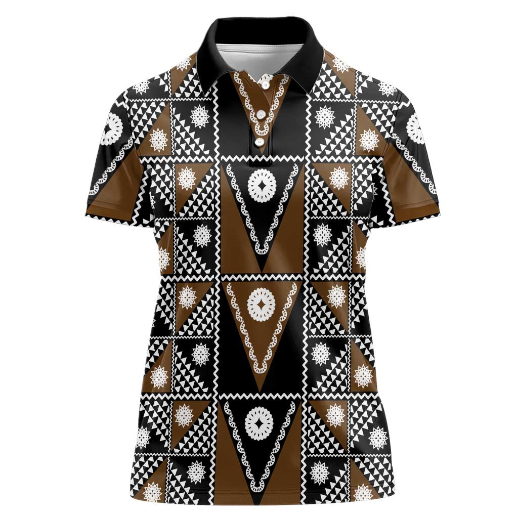 Fiji Brown Masi Pattern Women Polo Shirt Fijian Tapa